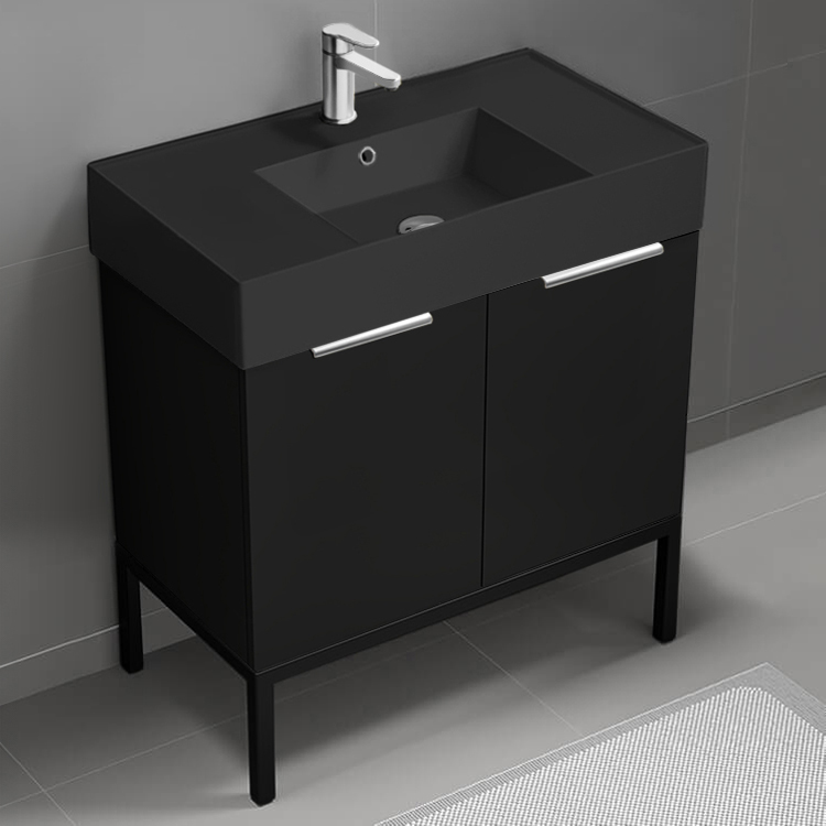 Bathroom Vanity Modern Black Bathroom Vanity, 32 Inch, Chrome Handles, Free Standing Nameeks DERIN721
